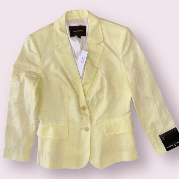 NWT Banana Republic Butter Yellow Linen Blend Blazer Size 2 Preppy Academia Twee - Picture 1 of 13